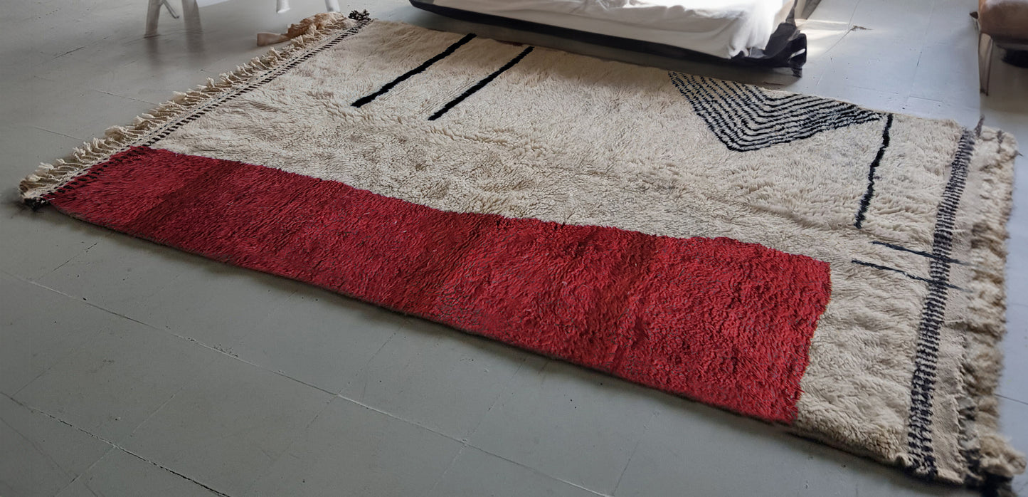 "Crimson Dusk" Beni Ourain Handmade Moroccan Rug