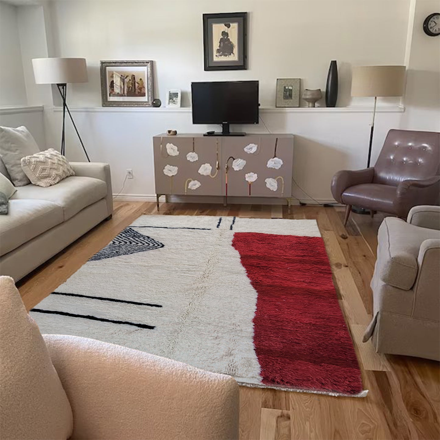 "Crimson Dusk" Beni Ourain Handmade Moroccan Rug